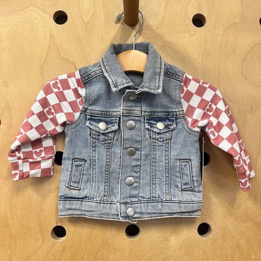 Plaid Mickey Sleeves Denim Jacket