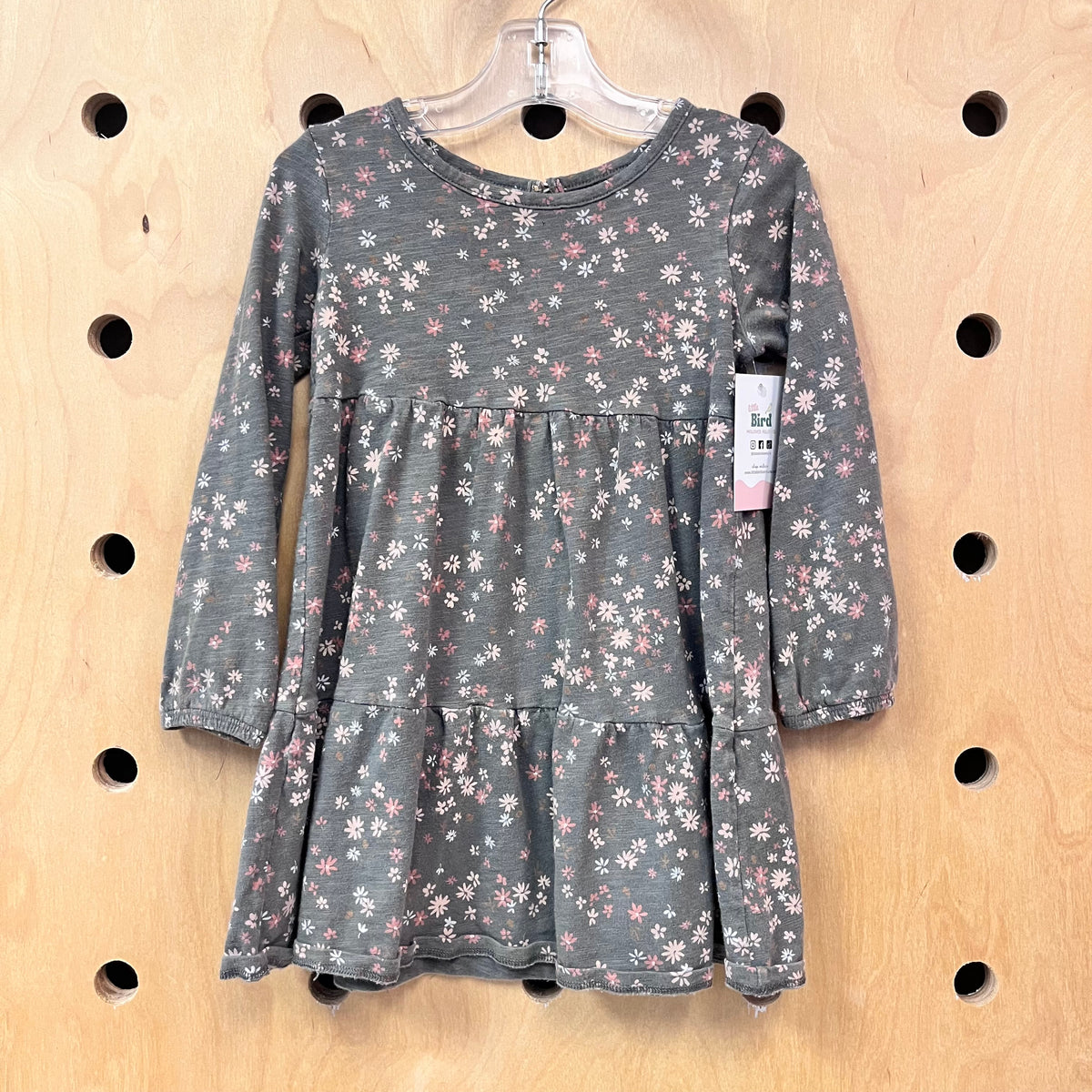 Organic Grey + Pink Floral Dress