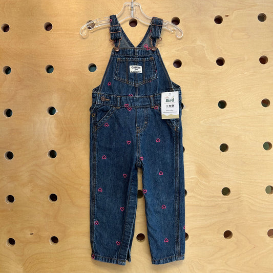 Denim Embroidered Hearts Overalls