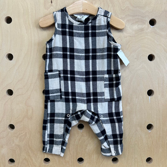 Cream & Black Plaid Flannel Romper