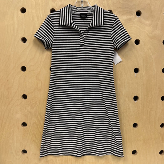 B&W Striped Collared Dress