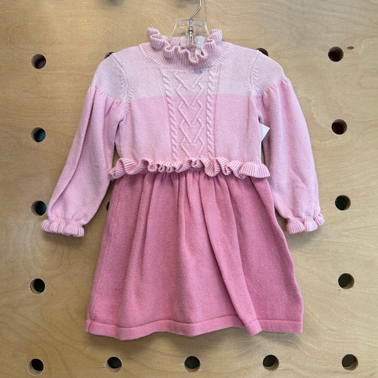 3-Toned Pink Knit LS Dress
