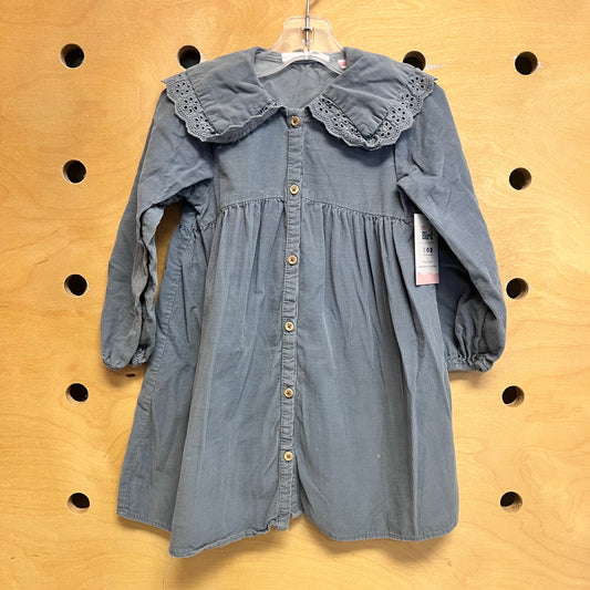 Blue Ribbed Eyelet Collar Dress