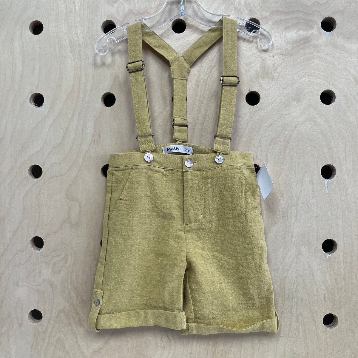 Green Linen Suspender Shorts