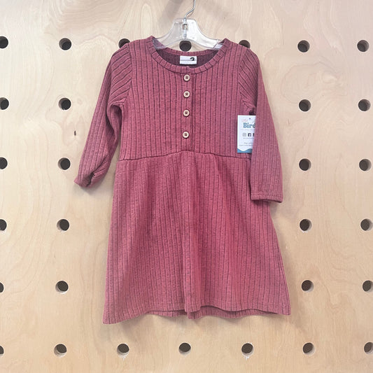 Brick Ribbed Button Dress