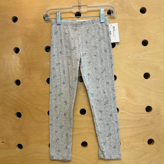 Grey/Blue Floral Ribbed Leggings