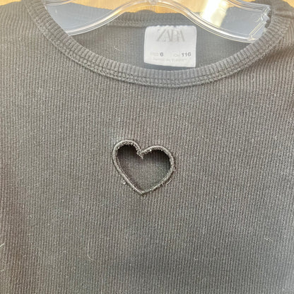 Black Ribbed Heart Cutout LS