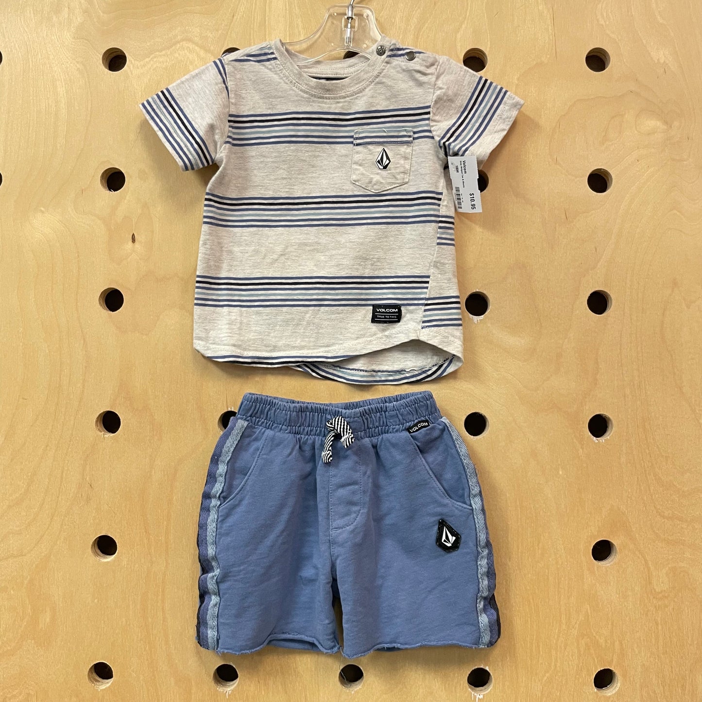 Grey Striped Tee & Shorts