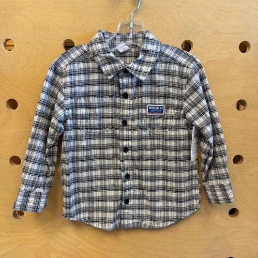 Grey/White Plaid Workwear Button Up