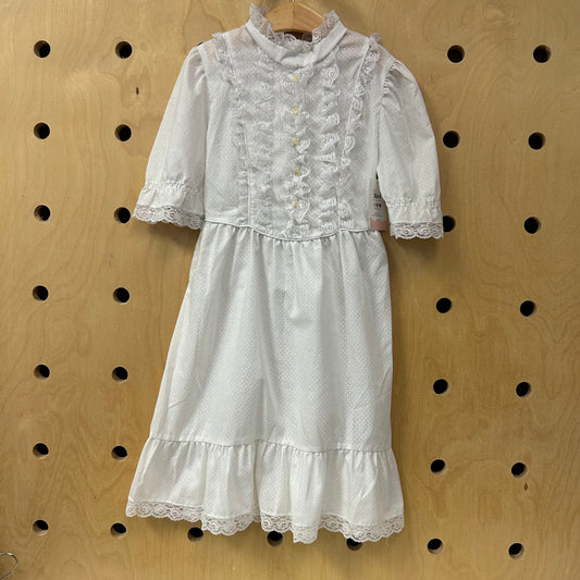 White Ruffle Dotted Dress