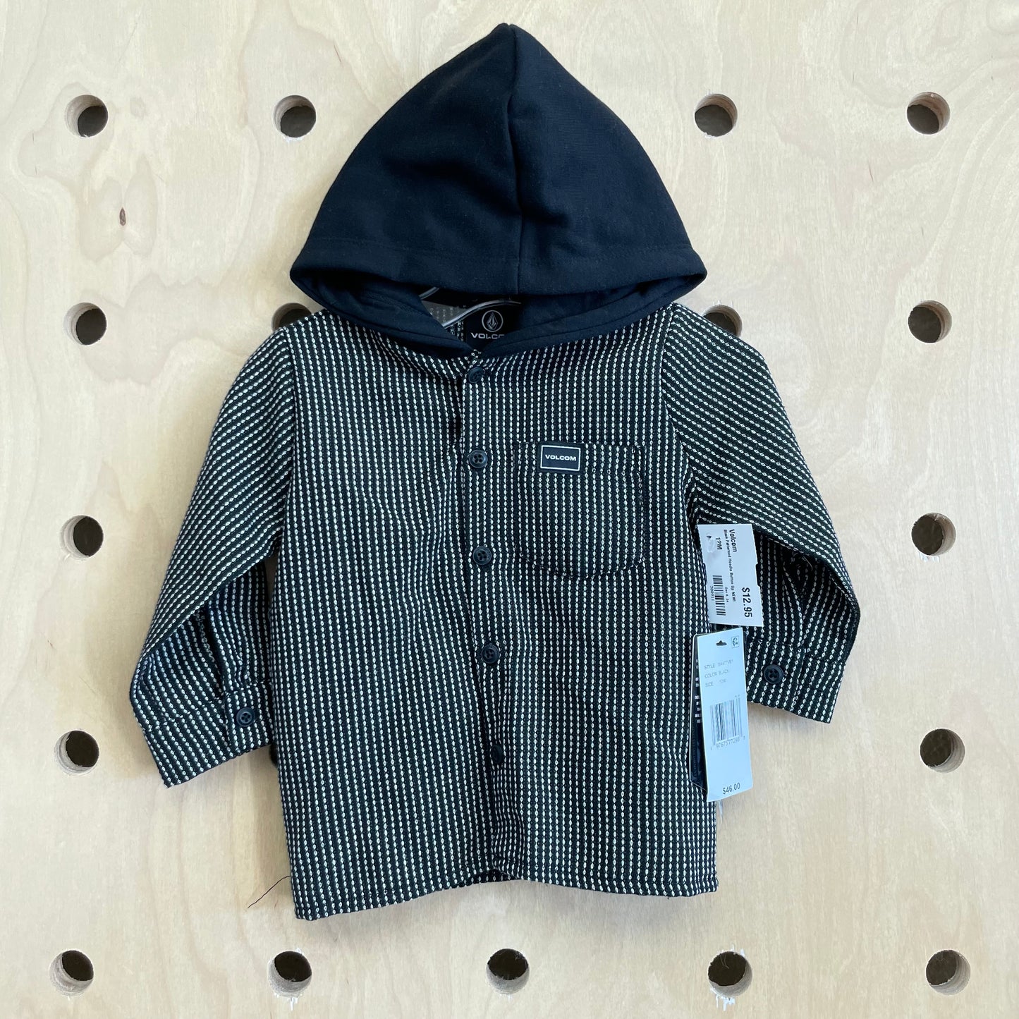 Black Patterned Hoodie Button Up NEW!