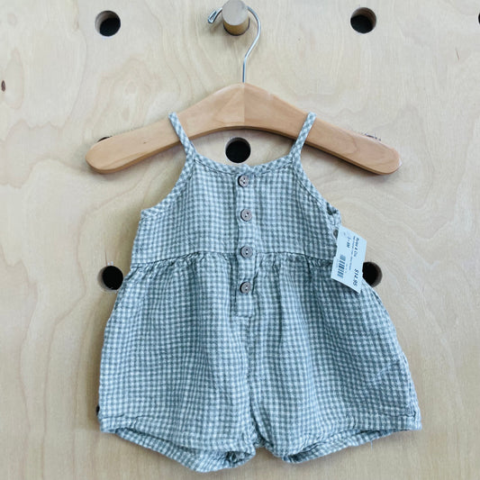 Sage Gingham Linen-Blend Romper