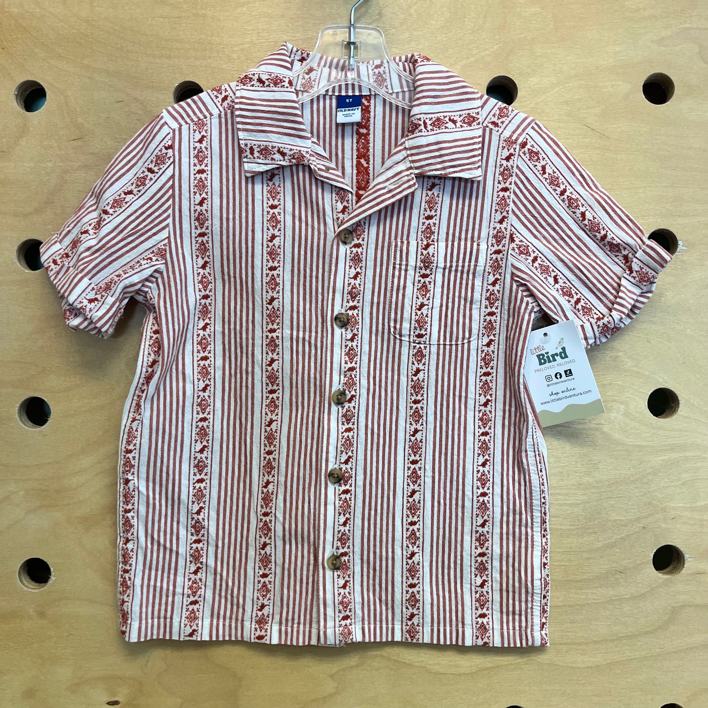 Rust Embroidered Dinos Button Tee