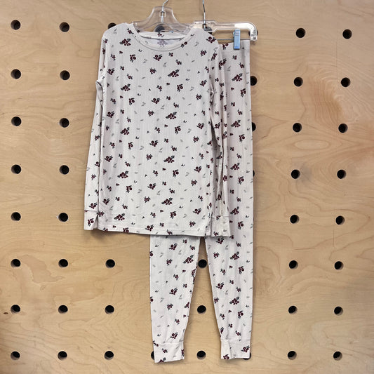 Cream Floral Ribbed Pajamas