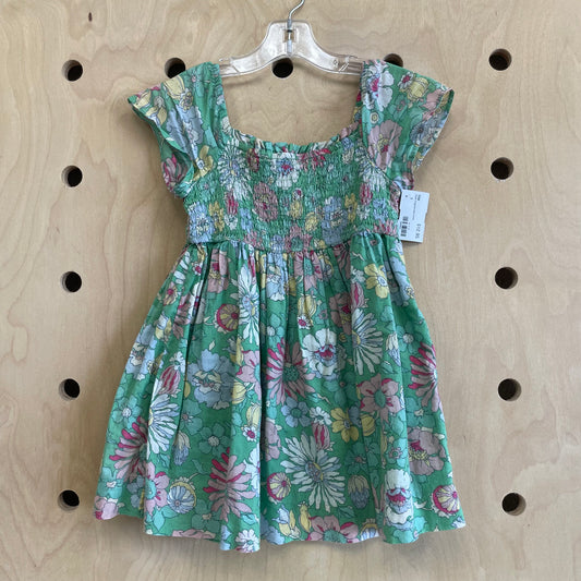 Green Floral Smocked Dress