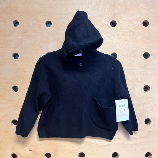 Black Waffle Knit Pocket Hoodie
