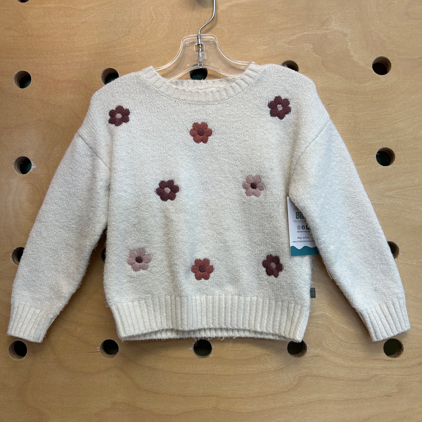 Cream Embroidered Floral Sweater
