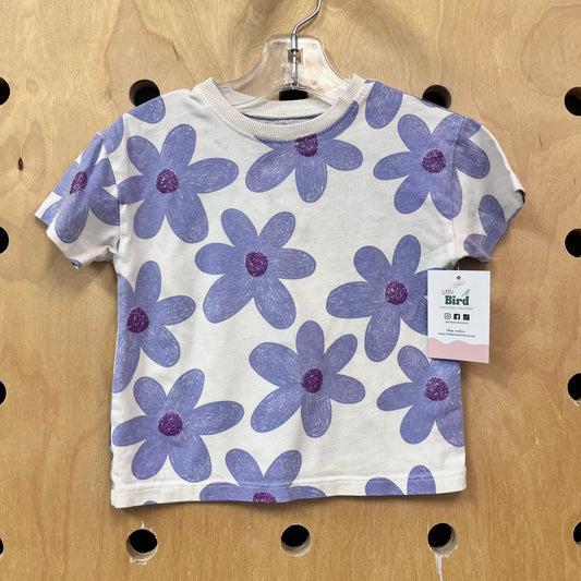 Cream + Purple Glitter Flowers Tee