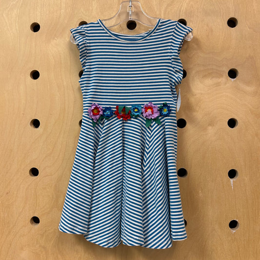Blue Striped Flower Waist Dress