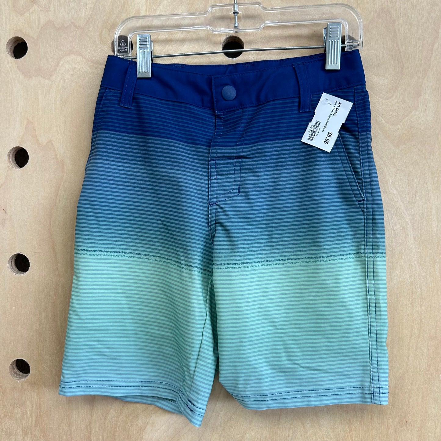 Blue & Green Striped Board Shorts