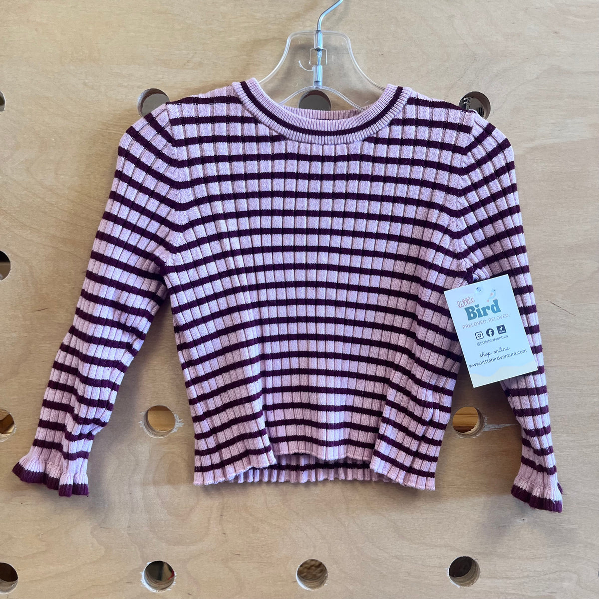 Pink/Maroon Striped Ribbed LS