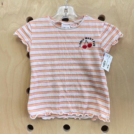 Striped Lettuce Hem Cherry Shirt
