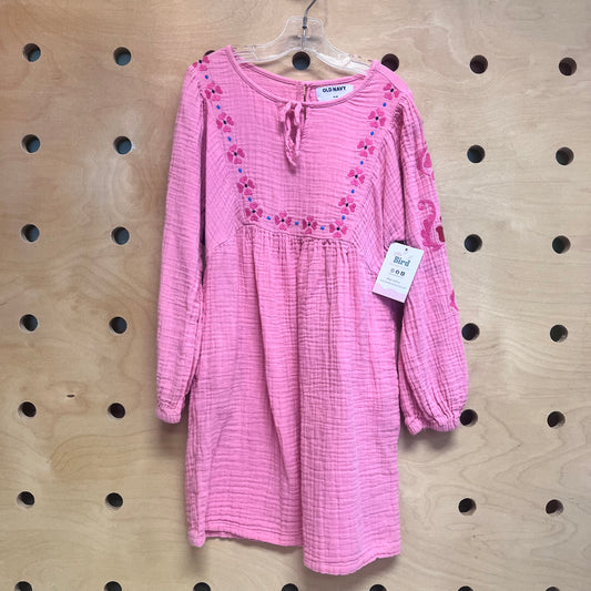 Pink Floral Embroidered Gauze Dress
