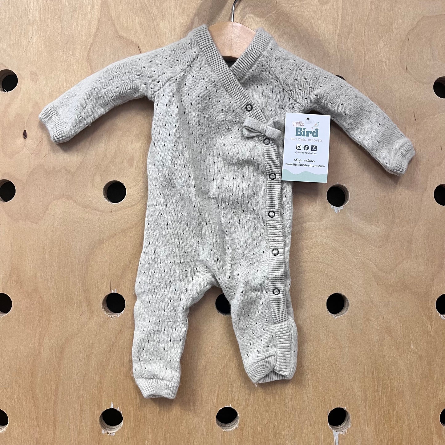 Beige Pointelle Knit Snap Romper