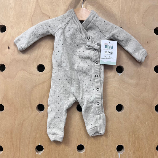 Beige Pointelle Knit Snap Romper