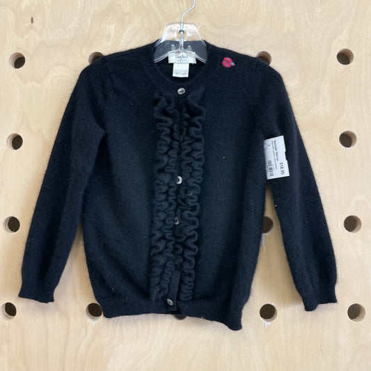 Black Ruffle Cashmere Ladybug Cardigan