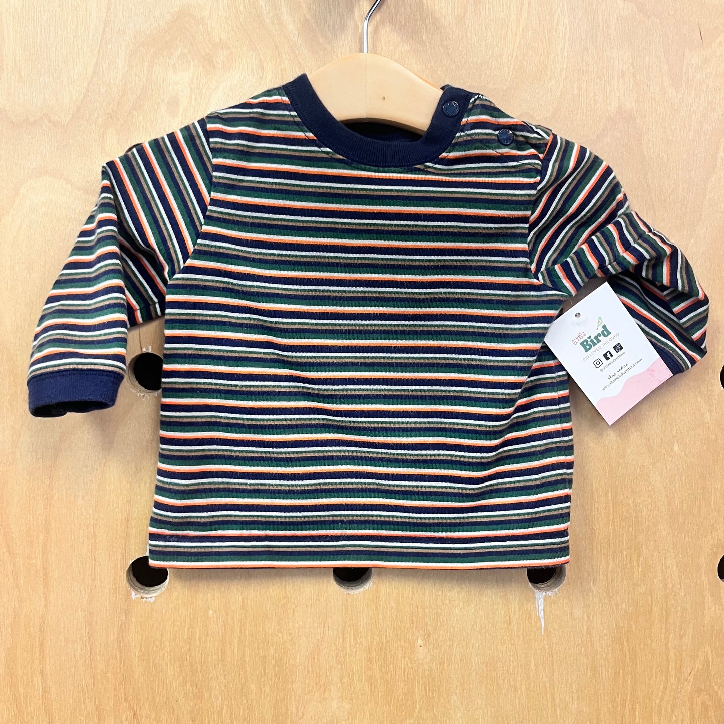 Navy + Green Striped LS Tee