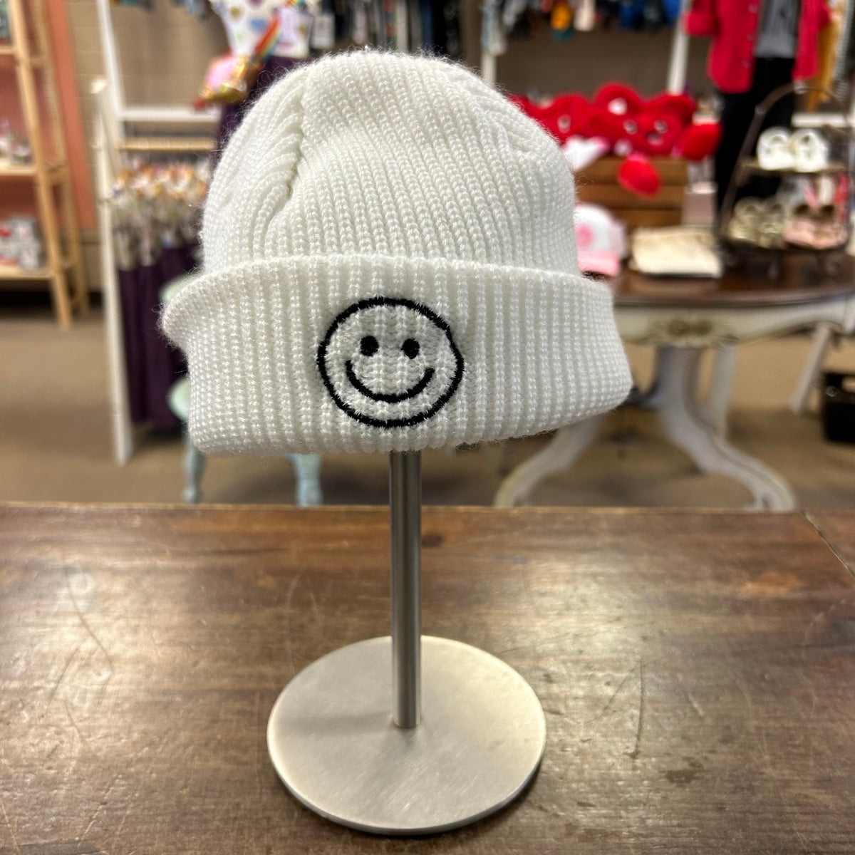 White Happy Face Beanie