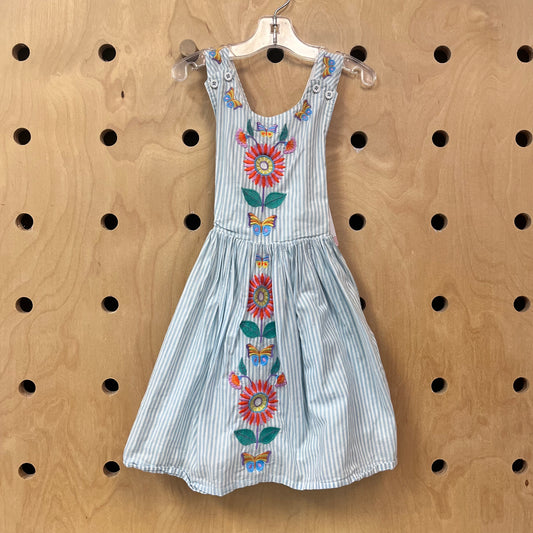 Embroidered Floral Striped Dress