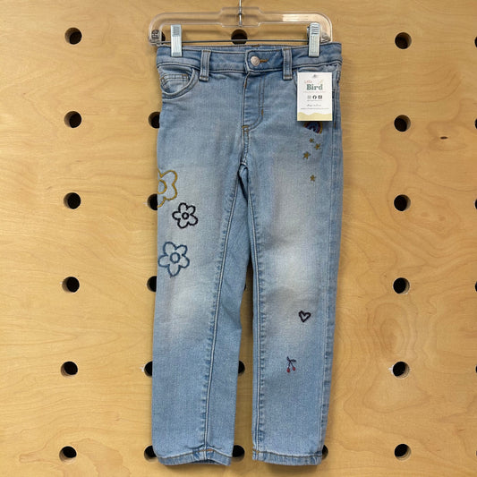 Rainbow Floral Embroidered Denim