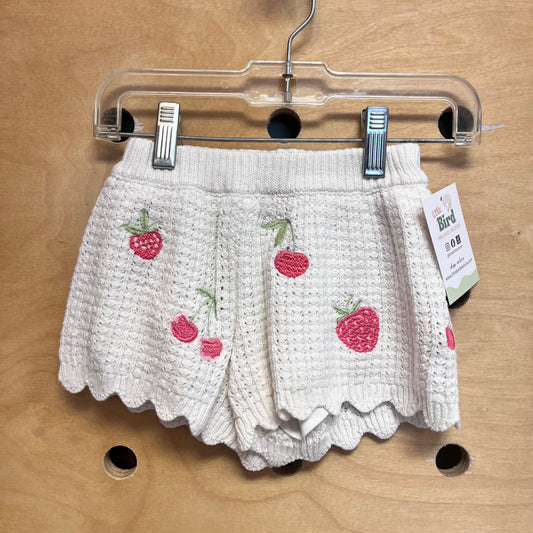 White Embroider Fruits Knit Shorts