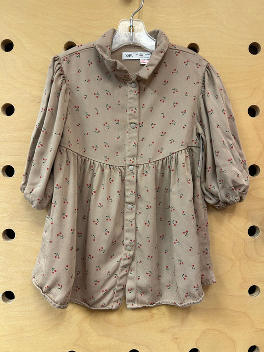 Beige Cherries Snap Dress