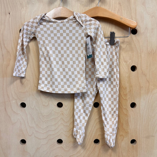 Beige Checkered Bamboo Footie Set