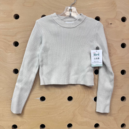 White Ribbed Cropped LS