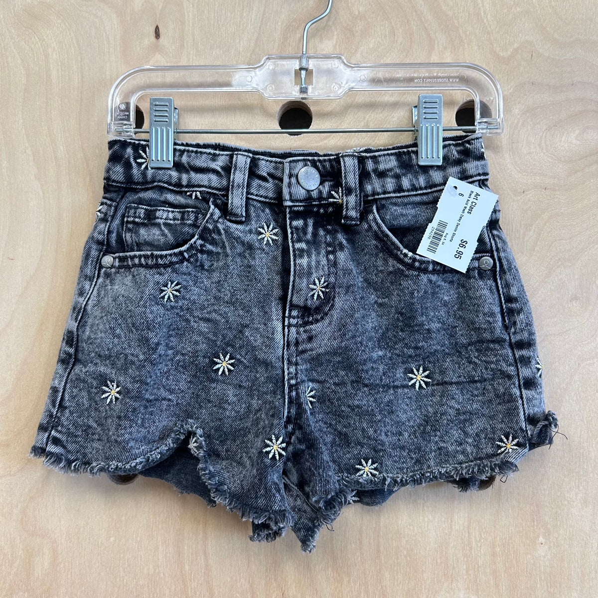 Black Acid Wash Daisy Denim Shorts