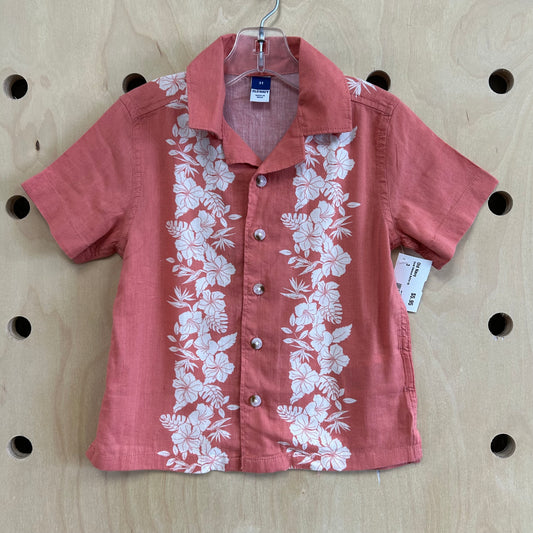 Coral Hibiscus Button Up