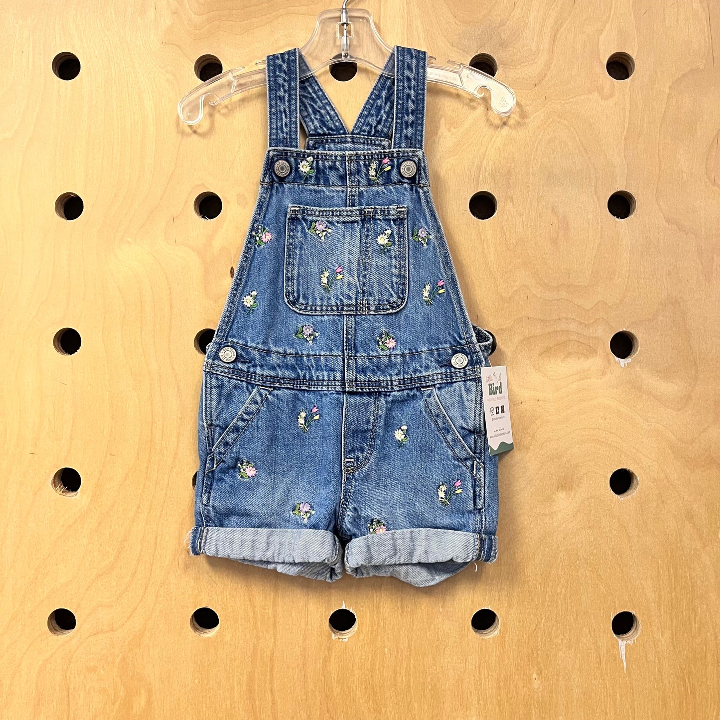 Denim Floral Shortalls