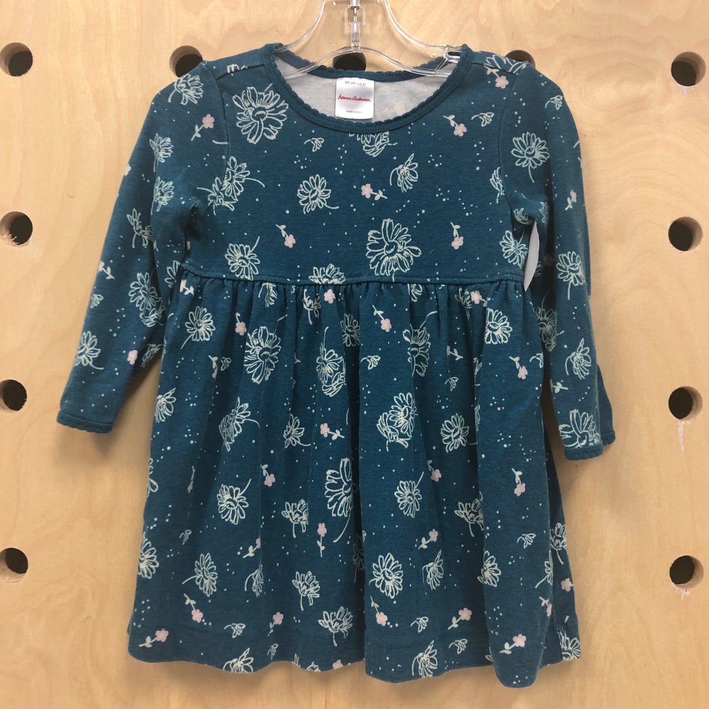 Teal Floral Long Sleeve Dress