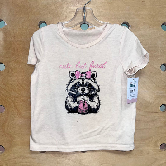 Cream 'Cute But Feral' Raccoon Tee