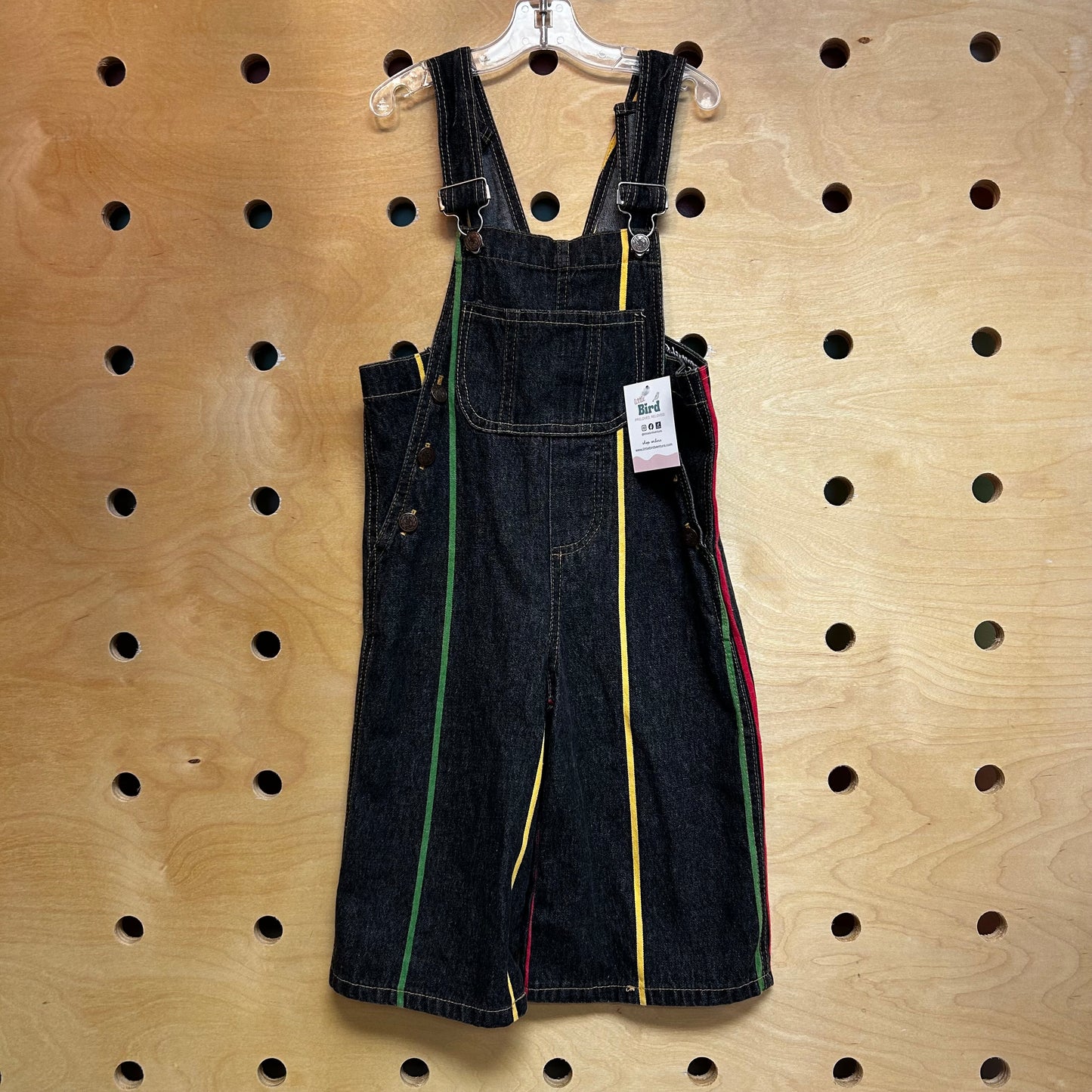 Dark Wash Striped Wide Leg Overalls