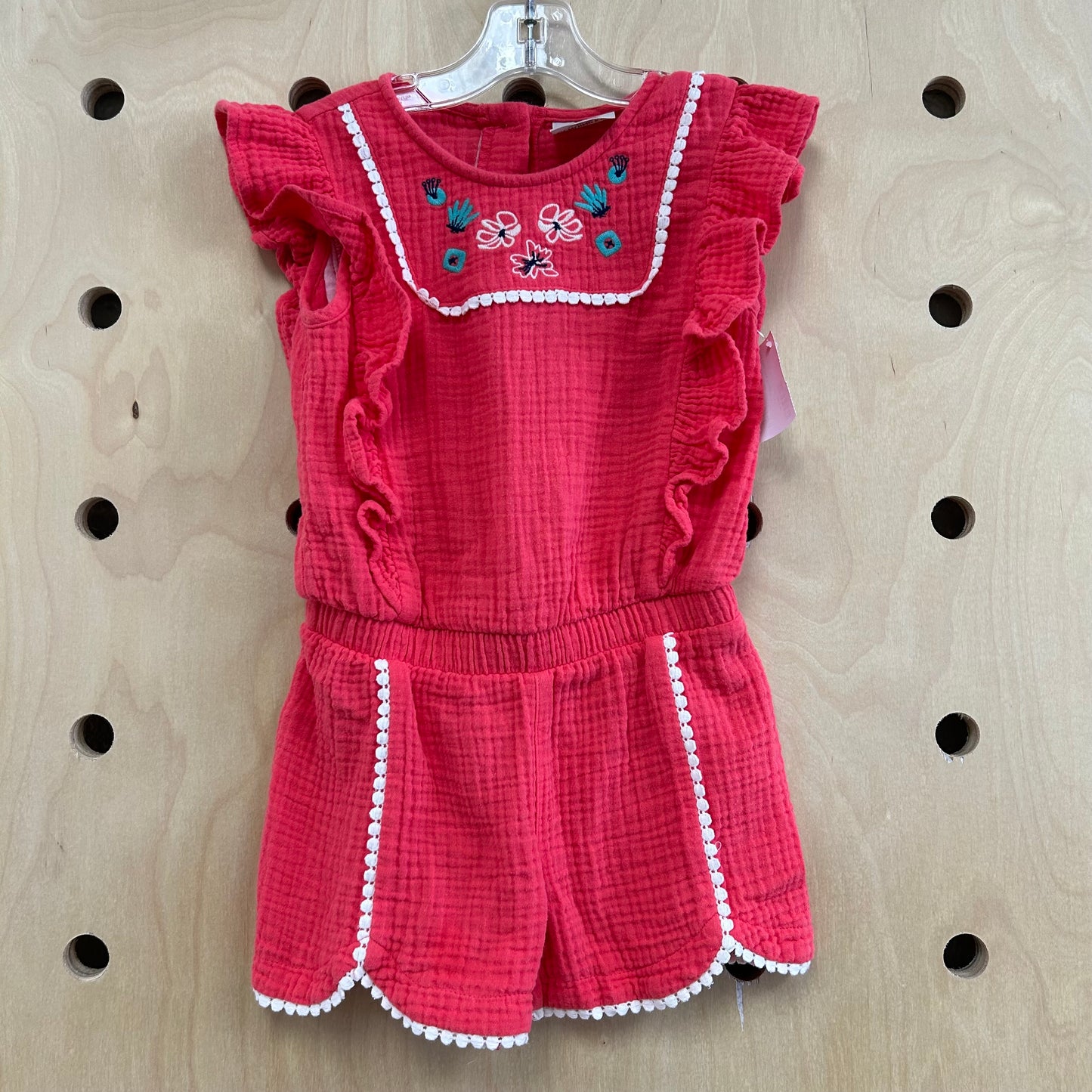 Pink Gauze Floral Romper