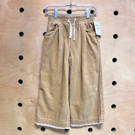 Mustard Lace Trim Cord Pants
