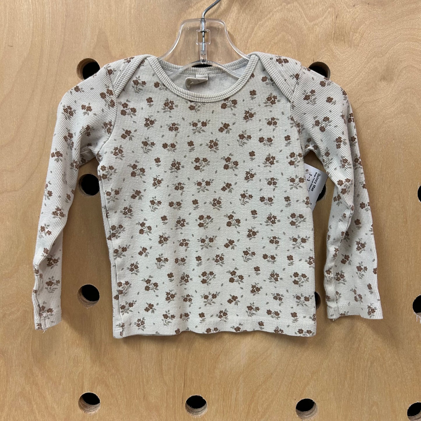 Beige Floral Ribbed Top