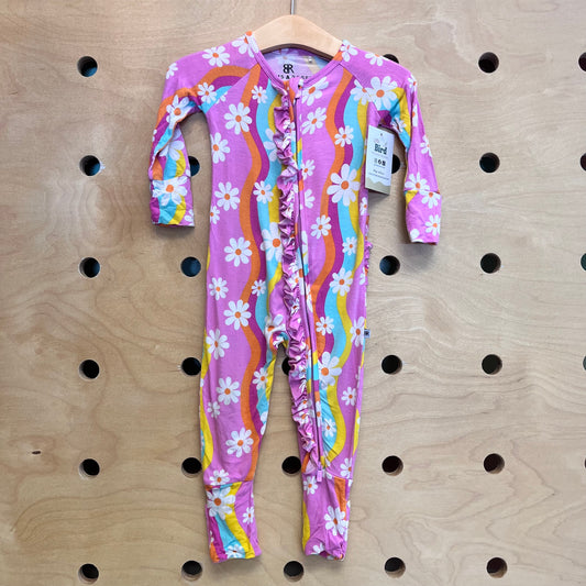 Pink Retro Flowers Bamboo Zippy