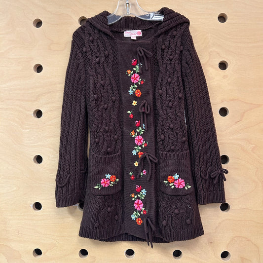 Brown Embroidered Floral Cardigan