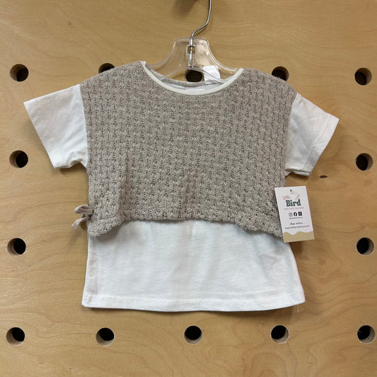 White & Beige Knit Top